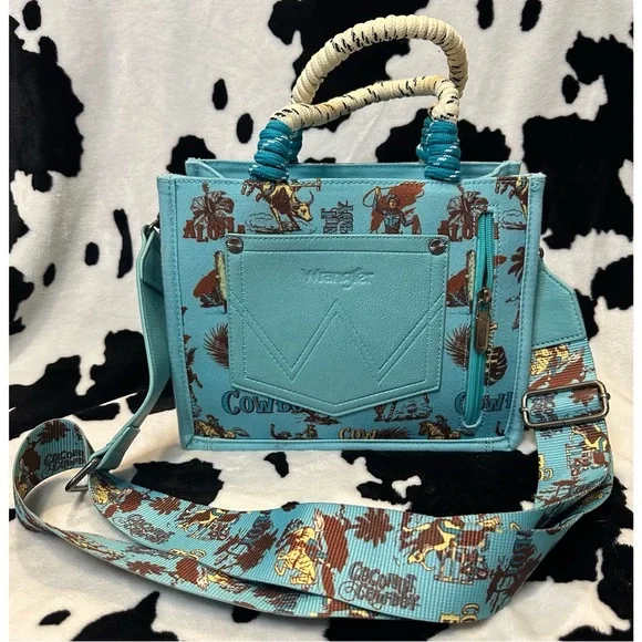 Wrangler Cowboy Print Tote/Crossbody Purse -Turquoise - Picture 6 of 8